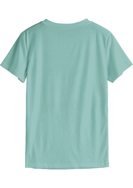 Kadın Çağla Yeşili Kalp Baskılı Oversize Tişört - Minimal Tasarım