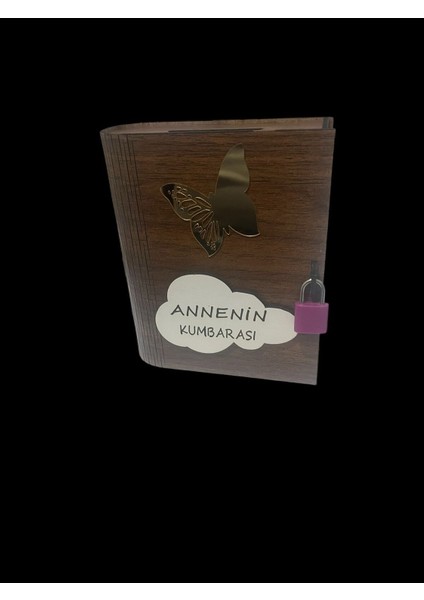 Anneye Özel Ahşap Kitap Şeklinde Katlanır Kilitli Kumbara Hediyelik