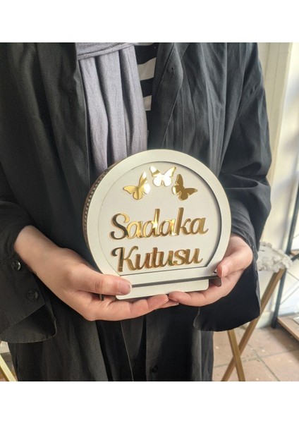 Gold Pleksi Sadaka Kutusu Ahşap Kumbara