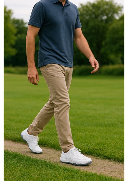 Gr0282 Deri Özel Giydirme Deri Asimetrik Kauçuk Taban Beyaz Erkek Yürüyüş Ayakkabısı