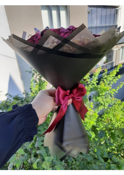 14 Lü Solmayan Gül Buketi Bordo Cipsolu