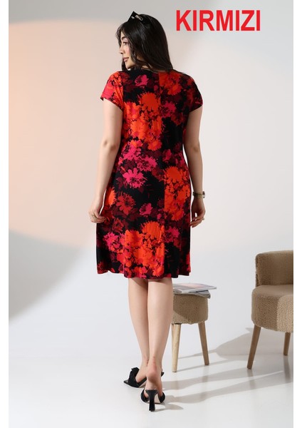 Moda Kadın Büyük Beden Viskon Iç Göstermez Çan Elbise