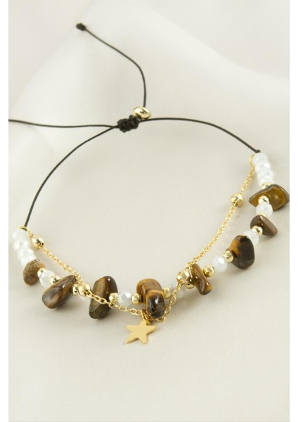 Yıldızı Kırık Doğaltaş Kristal Zincirli Bileklik