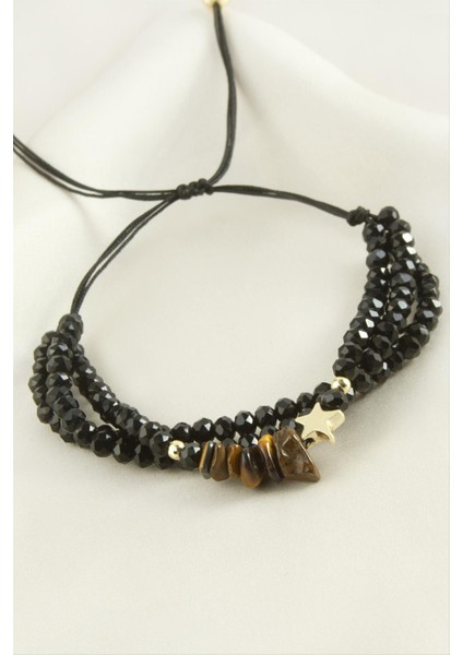 3'lü Kırık Doğaltaş Kristal Zincirli Bileklik