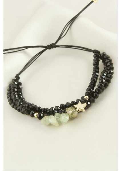 3'lü Kırık Doğaltaş Kristal Zincirli Bileklik