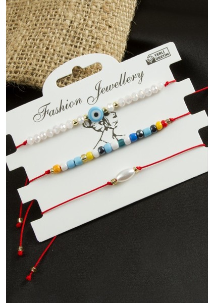 3 Adet Nazar Kristal Kum Boncuk Bileklik