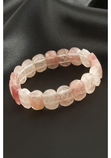 Oval Kesim Pembe Kuvars Doğaltaşlı Bileklik