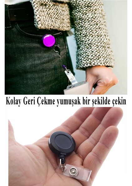 Siyah Yaka Yoyosu 10 Adet Yoyo Kartlık Kimlik Personel Kartı Yoyo Yaka Cep Kemer Geri Çekilebilir Rozet Tutma Makara
