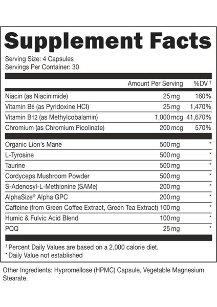Brain Gainz Nootropic Lions Mane+Same+Pqq+Niacin+Theanine+Huperzine+Reishi 240 Caps Usa.