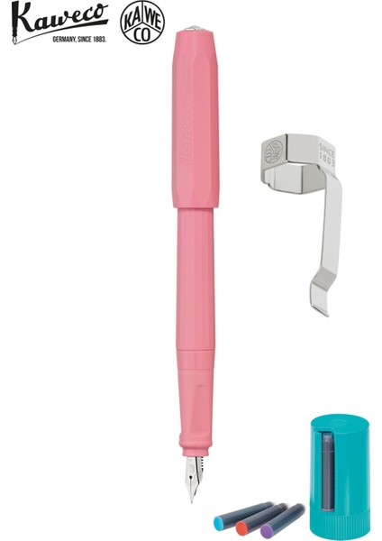 10002219 Perkeo Dolmakalem Pembe Şakayık M Uç + Kartuş Kutusu 8'li Karışık Renk + Klips Hediyeli