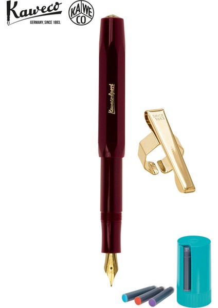 Klasik Sport Dolmakalem Bordo M Uç + Kartuş Kutusu 8'li Karışık Renk + Klips Hediyeli