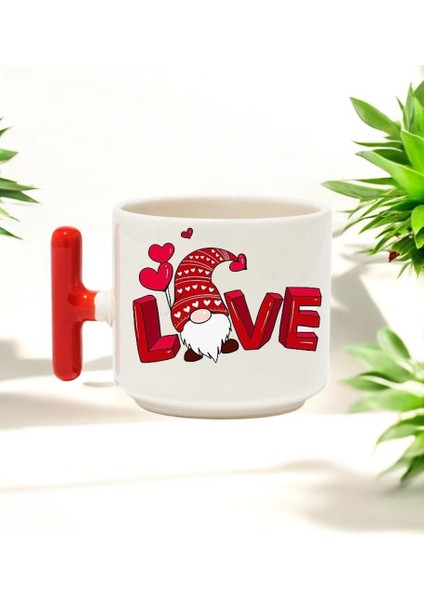 Love Tasarımlı Kırmızı T Kulplu Seramik Baskılı Kupa Bardak 250 ml