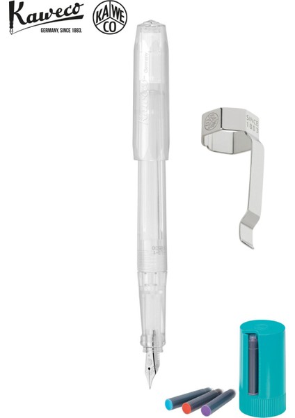 10002241 Perkeo Dolmakalem Şeffaf M Uç + Kartuş Kutusu 8'li Karışık Renk + Klips Hediyeli