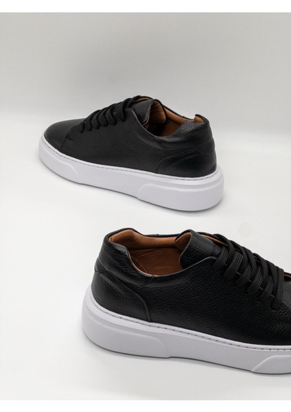 %100 Deri Günlük Erkek Sneaker Siyah-Beyaz