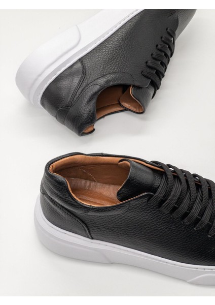 %100 Deri Günlük Erkek Sneaker Siyah-Beyaz
