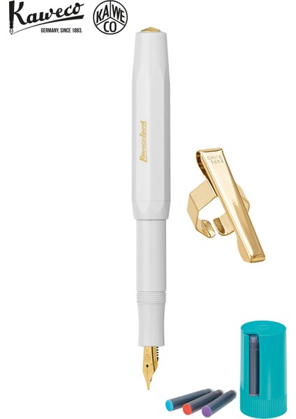 - WizDesign 10000002 Klasik Sport Dolmakalem Beyaz M Uç + Kartuş Kutusu 8'li Karışık Renk + Klips Hediyeli