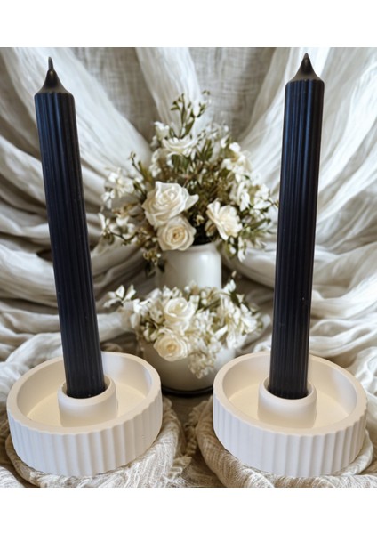 Pinterest Model Beyaz Şamdanlık ve Siyah Renkli Şamdan Mum 2' Li Set
