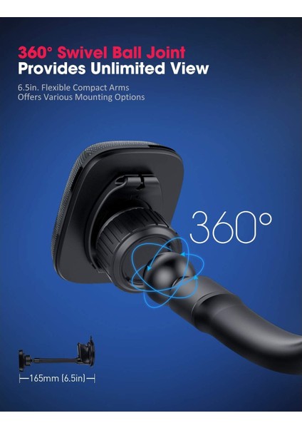 Araç Içi Mıknatıslı Telefon Tutucu(Ön Cam Uyumlu + 360° Dönebilen Esnek Kollu + Vakumlu Güçlü Tutuş) modelleri