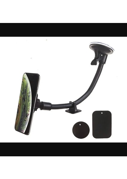 Güçlü Vantuzlu Mıknatıslı Uzun Kollu Araç Telefon Tutucu ((360° Tasarım + Anti-Sabitleyici Tabanı))