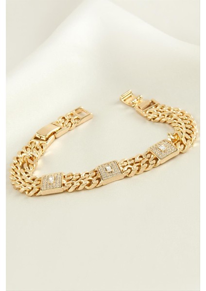 Xuping Kare Zirkon Taşlı Lüks Çelik Bileklik