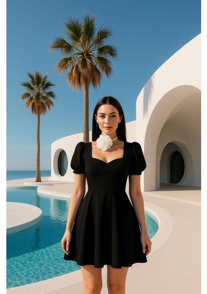 Kadın Dalgıç Kumaş Kalp Yaka Elbise