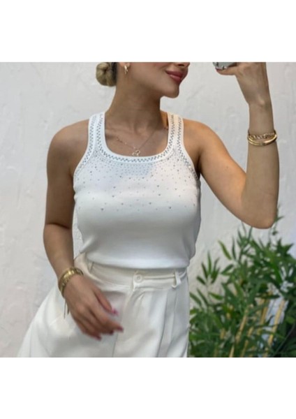 Önü Taşlı Triko Bluz