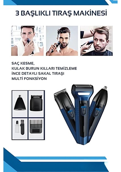 3in1 Tıraş Makinesi Set | Saç Sakal Kesme Makinesi | Tüm Vücut Erkek Bakım Tıraş Makinesi