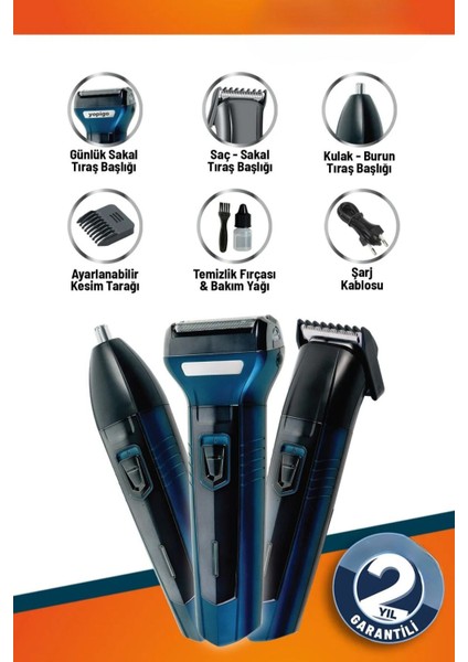 3in1 Tıraş Makinesi Set | Saç Sakal Kesme Makinesi | Tüm Vücut Erkek Bakım Tıraş Makinesi