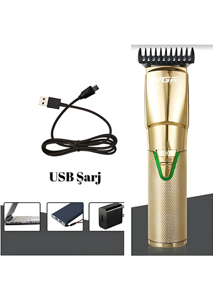 UltraNova Altın renkli kablosuz saç ve sakal tıraş seti, kuru kullanım, USB şarjlı, şık tasarım