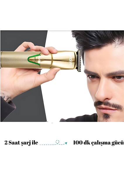 UltraNova Altın renkli kablosuz saç ve sakal tıraş seti, kuru kullanım, USB şarjlı, şık tasarım