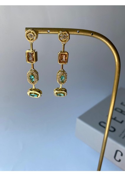 Sallantılı Pirinç Renkli Taşlı Gold Küpe fiyatları
