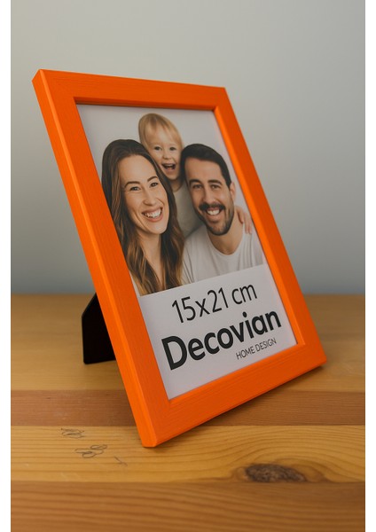Doğal Ahşap Modern Ayaklı Tekli Fotoğraf Çerçevesi - Turuncu Renkli Masaüstü Çerçeve- Boş Resimsiz