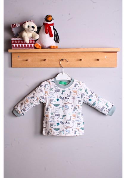 Dinazor Desen Erkek Bebek Eşofman Pijama Takımı Yeşil