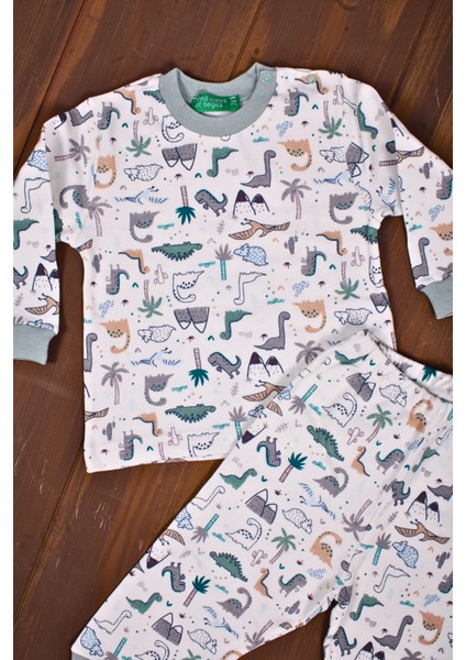 Dinazor Desen Erkek Bebek Eşofman Pijama Takımı Yeşil