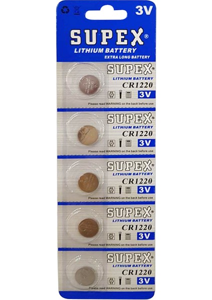 Supex CR1220 3V Lityum Pil 5li Blister Paket (4457)