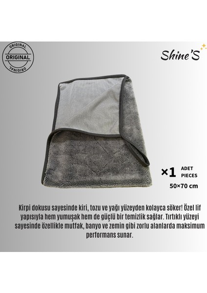 Shine's Oto Bez, Kirpi Bez. Yer Bezi, Yüzey Bezi, Parlatma Bezi 50X70CM Koyu Gri 6 lt Su çekme Kapasitesi Mükemmel Sonuç