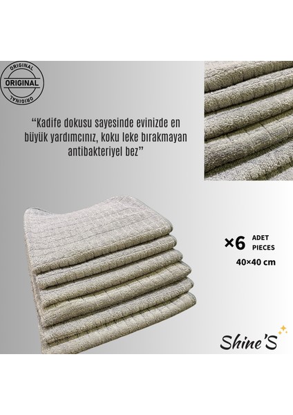 Shine's 6'lı Kadife Mikrofiber Bez Temizlik Bezi, Mutfak, Banyo, Araba, Mobilya 40X40 cm Antrasit