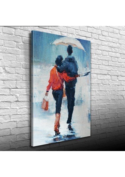Aynı Şemsiye Altında Sevgililer Yağlıboya Kanvas Tablo 50 x 70 modelleri