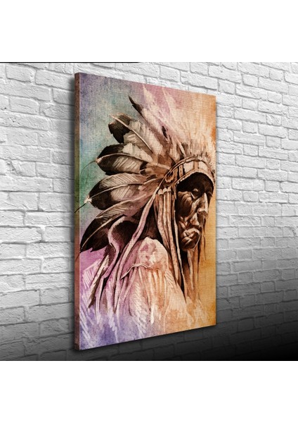 Dekoratif Yaşlı Kızılderili Erkek Portre Kanvas Tablo 50 x 70