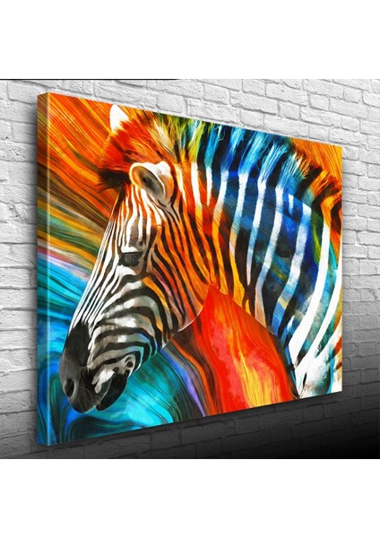 Turuncu ve Mavi Tonlar Zebra Resmi Kanvas Tablo 50 x 70