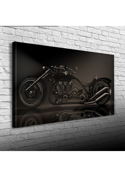 Futuristik Siyah Chopper Motosiklet Kanvas Tablo 60 x 120