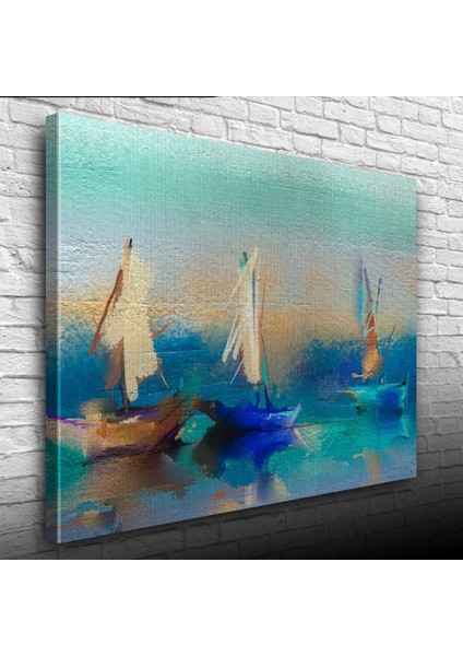 Üç Yelkenli Tekne Yağlıboya Kanvas Tablo 50 x 70