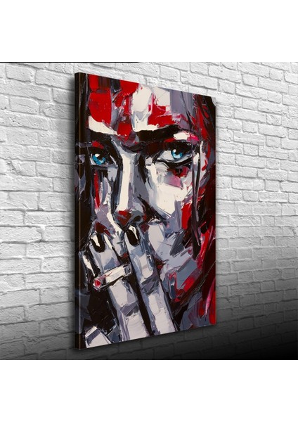 Dekoratif Yağlıboya Dokulu Kırmızı Gri Tonlarda Kadın Silueti Kanvas Tablo 50 x 70