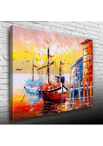 Iskeledeki Balıkçı Takaları Yağlıboya Kanvas Tablo 50 x 70
