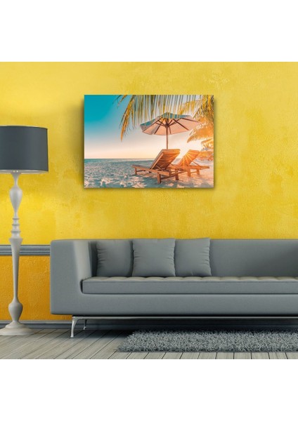 Kumsaldaki Şezlonglar Kanvas Tablo 50 x 70 fiyatları