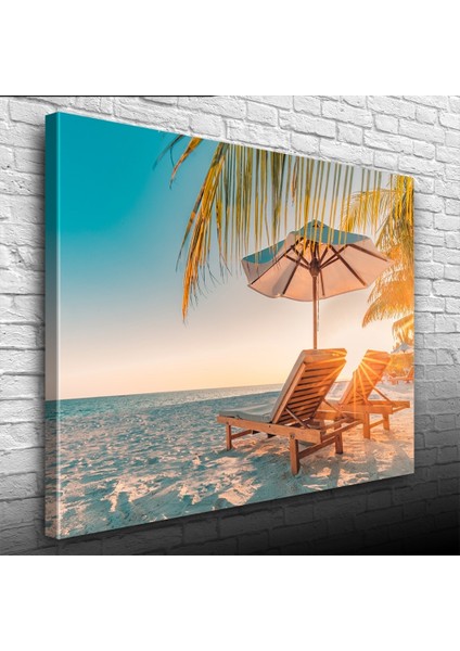 Kumsaldaki Şezlonglar Kanvas Tablo 50 x 70 modelleri