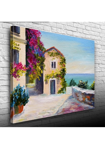 Sahildeki Sarmaşıklı Ev Yağlıboya Kanvas Tablo 50 x 70