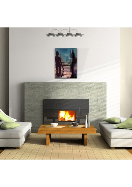 Gece Havuzdaki Kadın , Mavi Siyah Tonlarda Kanvas Tablo 50 x 70 fiyatları