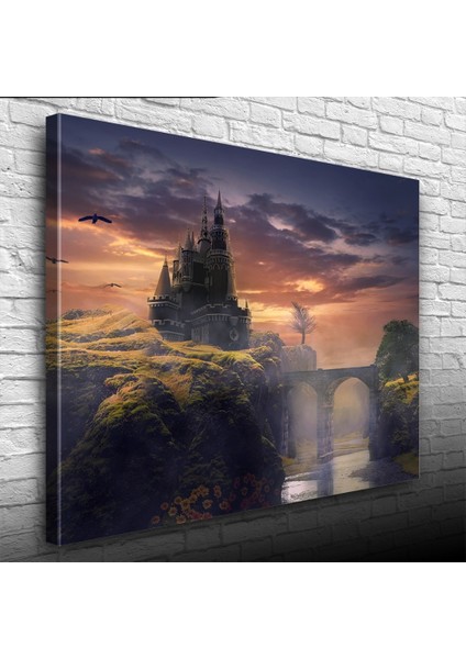 Gün Batımı Köprülü Mistik Şato Kanvas Tablo 50 x 70