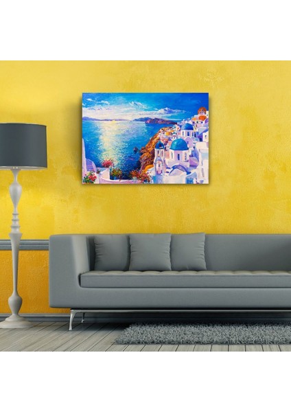 Mikanos Adası Mavi ve Beyaz Yağlıboya Kanvas Tablo 50 x 70 fiyatları
